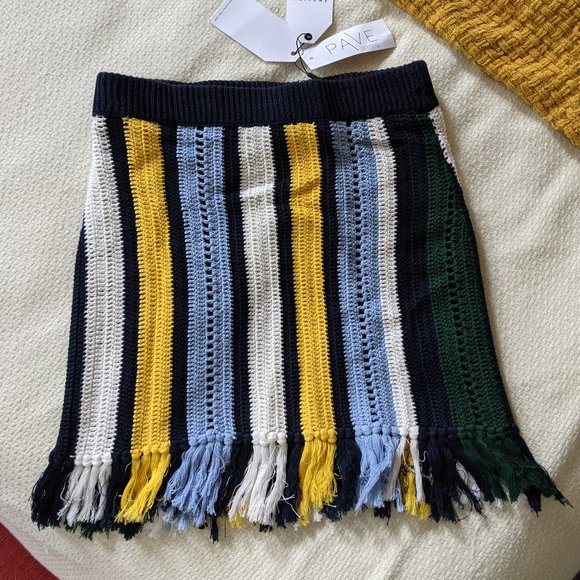English Factory Dresses & Skirts - Striped Crochet Fringe Mini Skirt  - NWT! Sz S